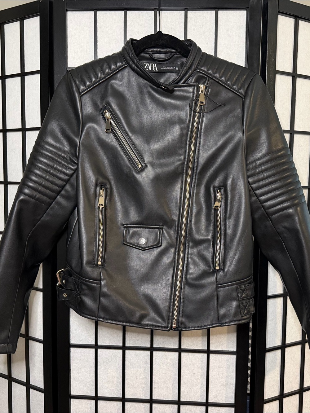 Women’s Zara Black Faux Leather Moto Jacket